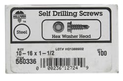 HILLMAN No. 10-16 Ga. X 1-1/2 in. L Hex Hex Washer Head Sheet Metal Screws 100 pk
