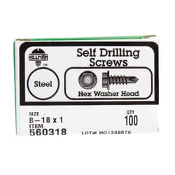 HILLMAN No. 8 Ga. X 1 in. L Hex Hex Washer Head Self-Drilling Screws 100 pk