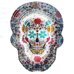 Spinfinity Designs Multi-color Stainless Steel 12 in. Sugar Skull Large Outdoor Spinner